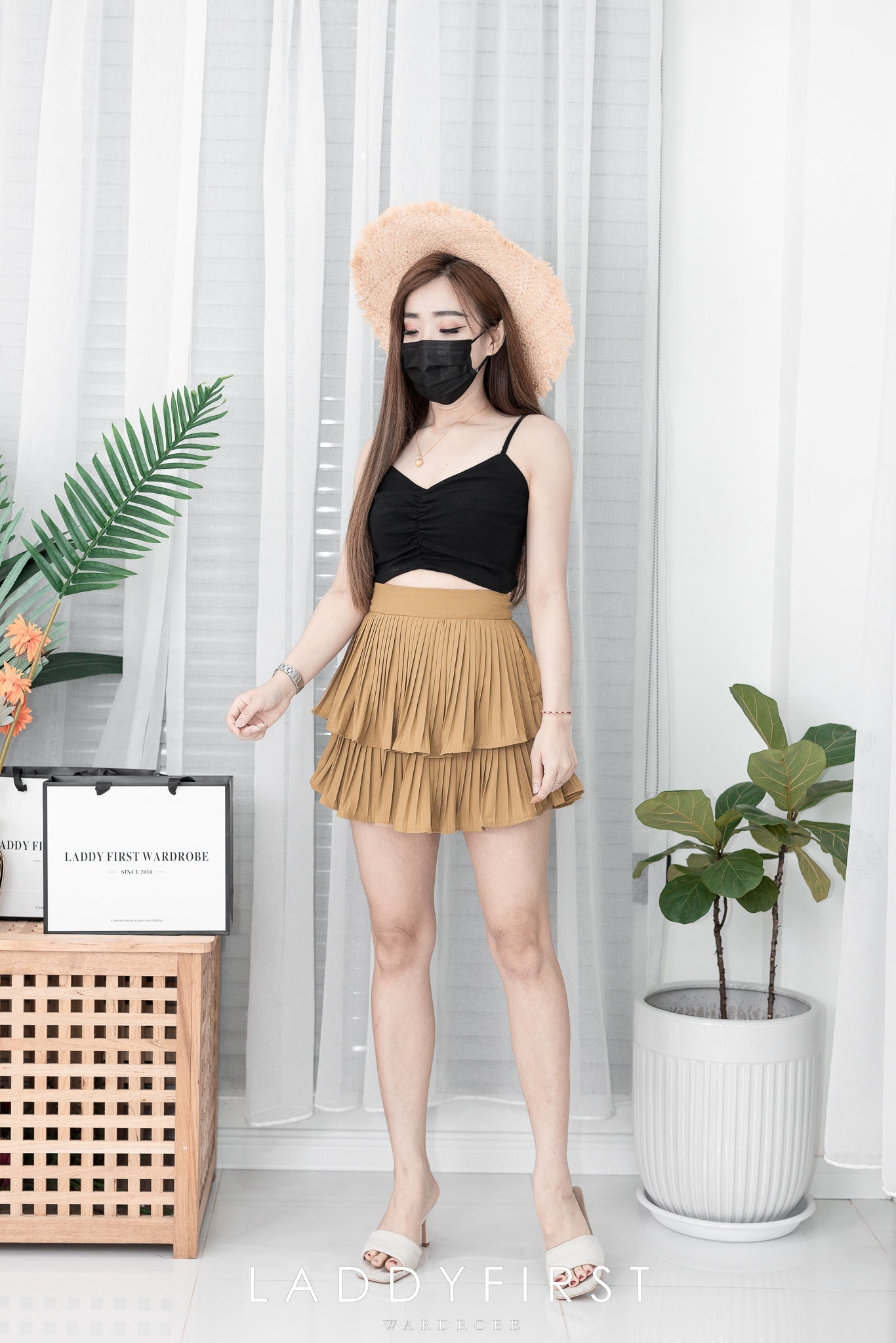 【S68114】【独家小圆饼】双层蛋糕百褶荷叶边高腰显瘦西装裙子，内层里布短裤【B-R1-C2】