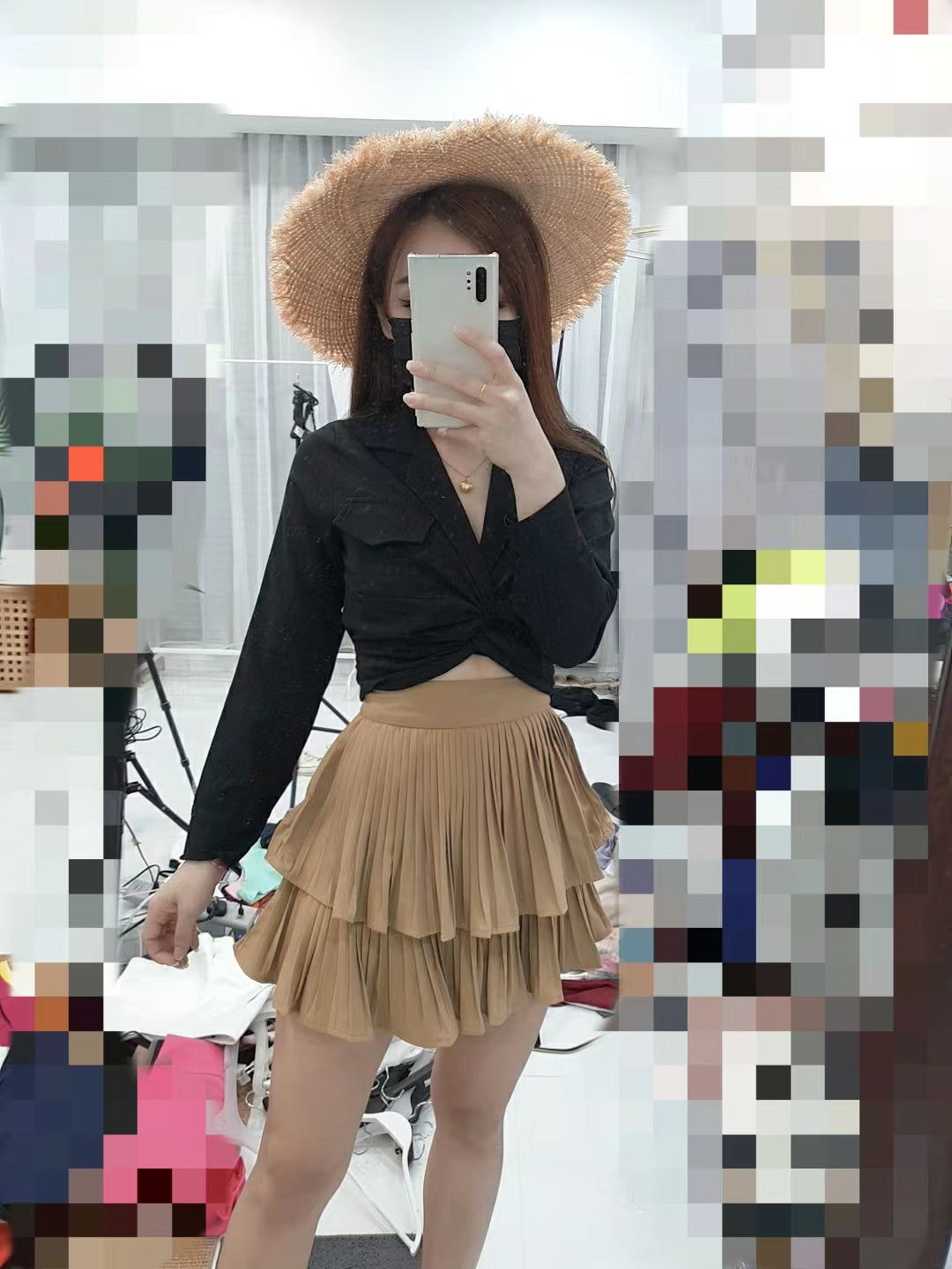 【S68114】【独家小圆饼】双层蛋糕百褶荷叶边高腰显瘦西装裙子，内层里布短裤【B-R1-C2】