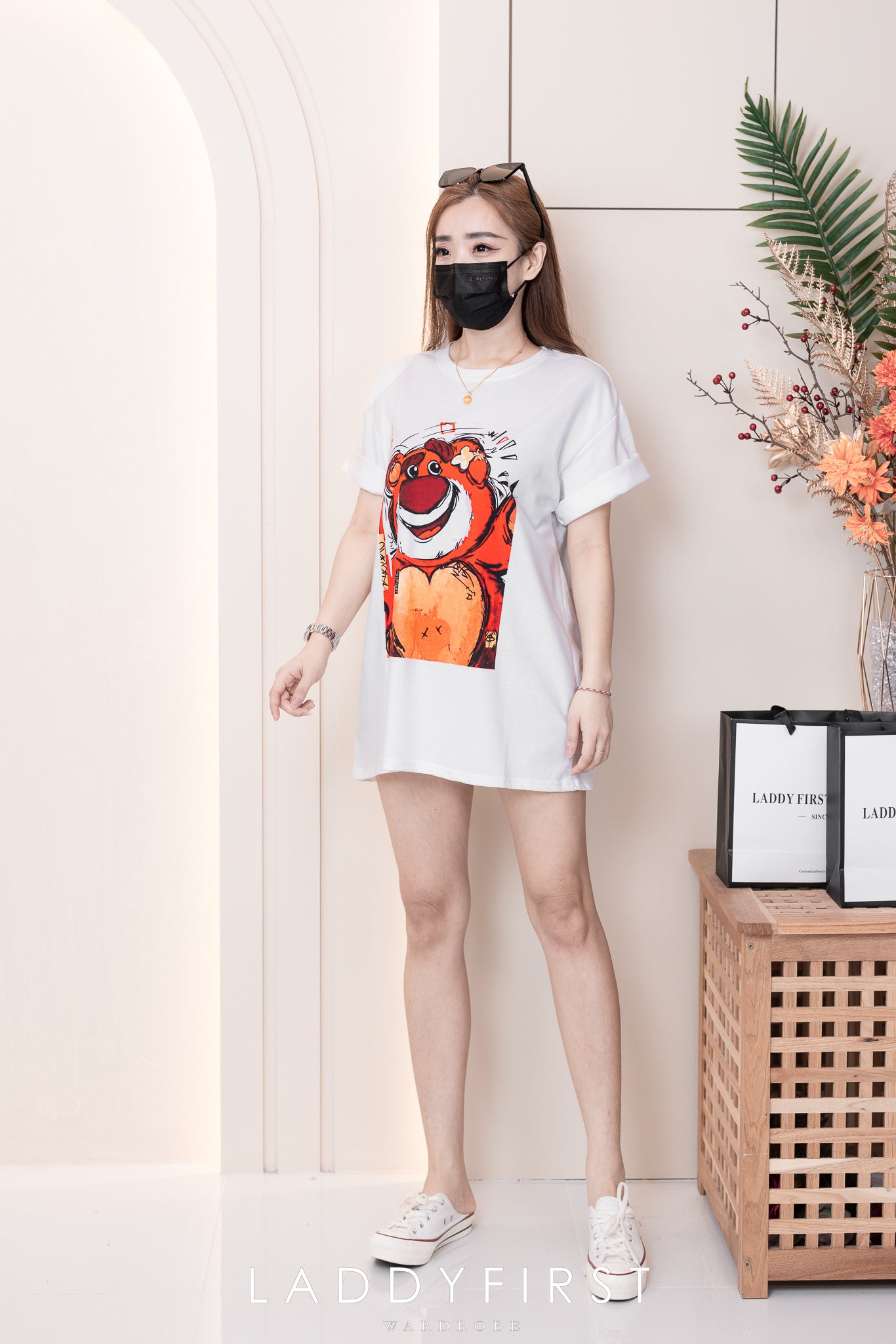 【O3003】草莓熊印图宽松休闲 Oversized Tee ❤❤