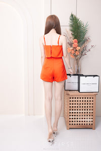 【SS30723】【网站福利款✨】独家爆款两件式缎面冰丝垂感温柔风时装套装 自调肩带荷叶上衣➕高腰百搭短裤，有口袋【A-R2-C1】