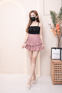 【S68114】【独家小圆饼】双层蛋糕百褶荷叶边高腰显瘦西装裙子，内层里布短裤【B-R1-C2】