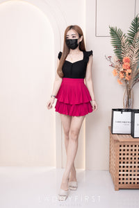 【S68114】【独家小圆饼】双层蛋糕百褶荷叶边高腰显瘦西装裙子，内层里布短裤【B-R1-C2】