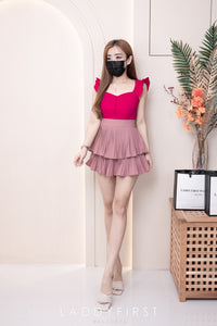 【S68114】【独家小圆饼】双层蛋糕百褶荷叶边高腰显瘦西装裙子，内层里布短裤【B-R1-C2】