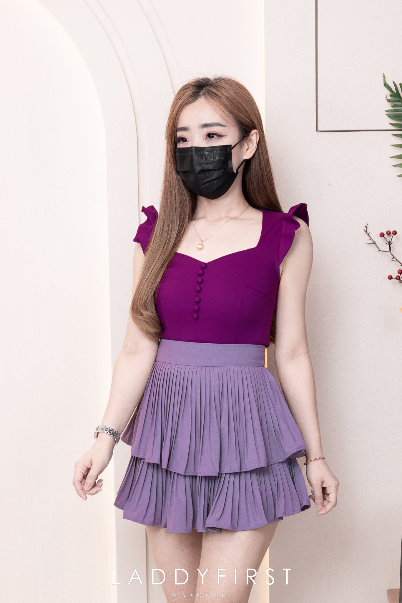 【S68114】【独家小圆饼】双层蛋糕百褶荷叶边高腰显瘦西装裙子，内层里布短裤【B-R1-C2】