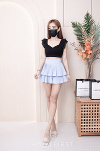 【T226341】独家爆款「短版」无袖叠层荷叶边时装上衣，后中拉链 ❤❤ 【A-R1-C4】