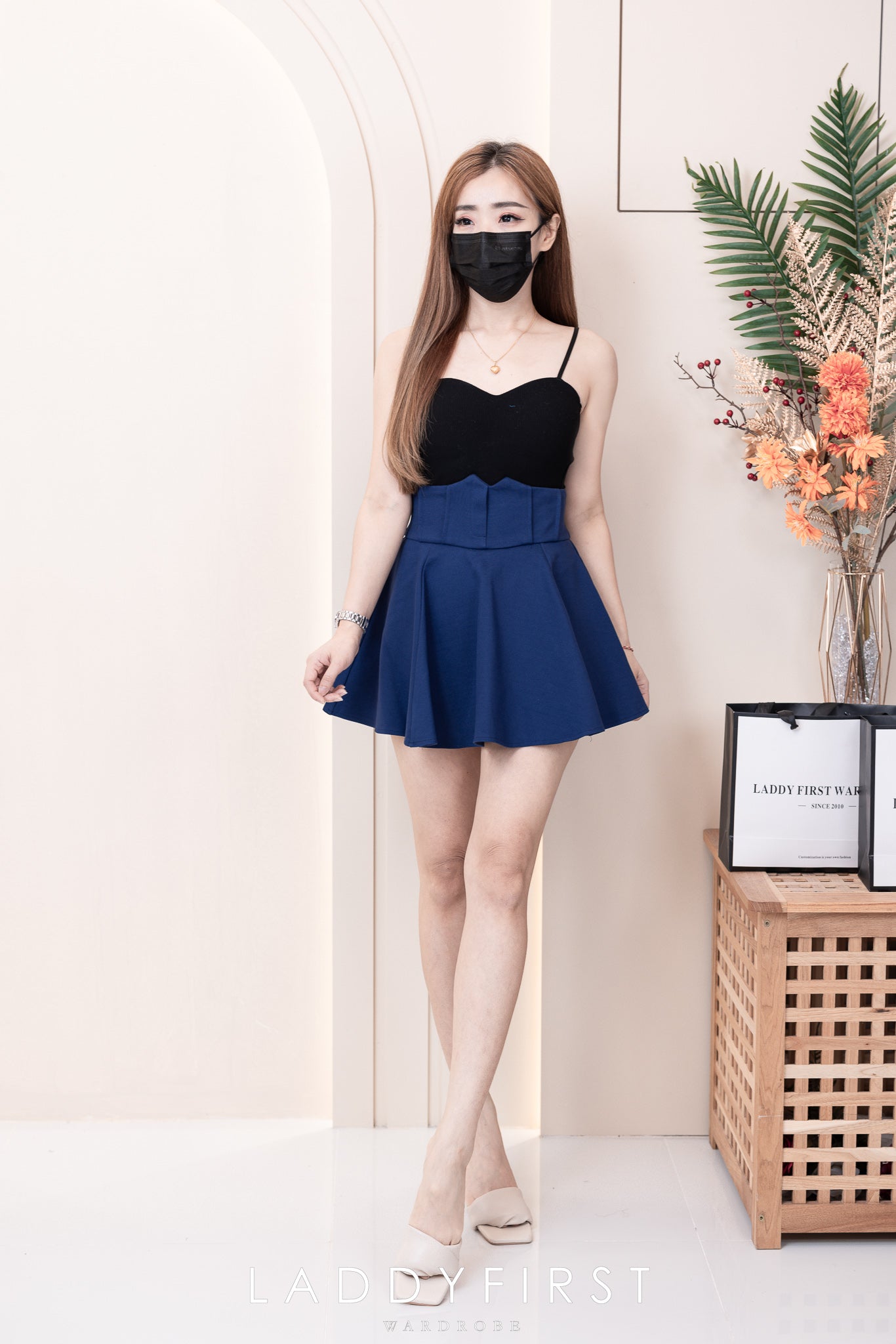 【S132268】减龄厚实罗马高腰摆伞百褶裙子，内层里布短裤