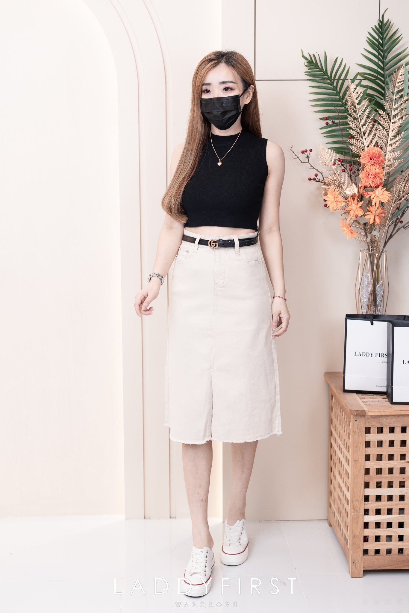 【L765】高品质COTTON JEANS牛仔弹力韩版七分高腰开叉裙子，有口袋 ❤️❤️
