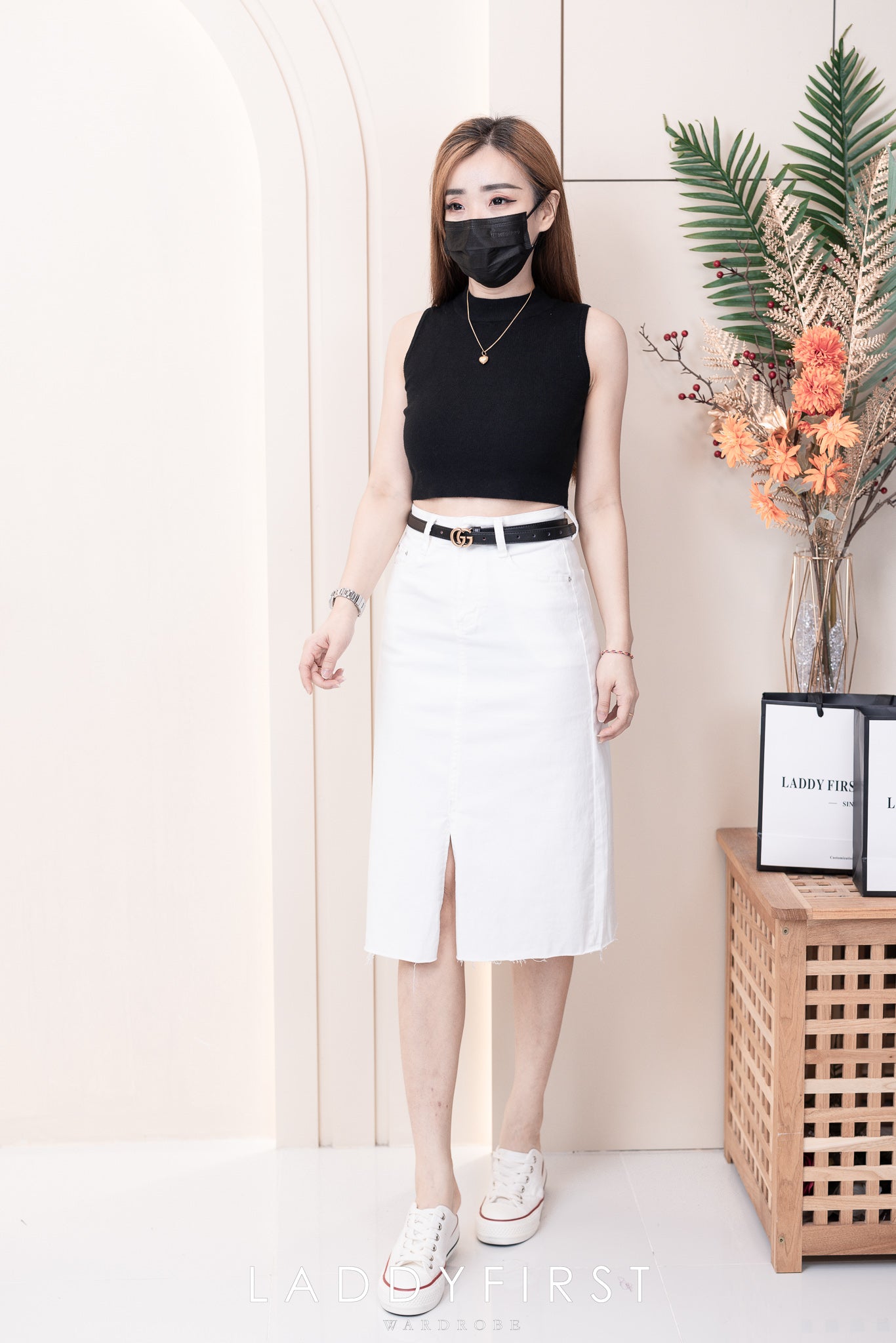 【L765】高品质COTTON JEANS牛仔弹力韩版七分高腰开叉裙子，有口袋 ❤️❤️