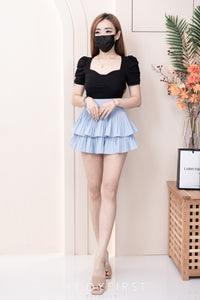 【T3370】抽褶短袖设计皱纯棉弹力百搭上衣 ❤️❤️ 【A-R2-C2】