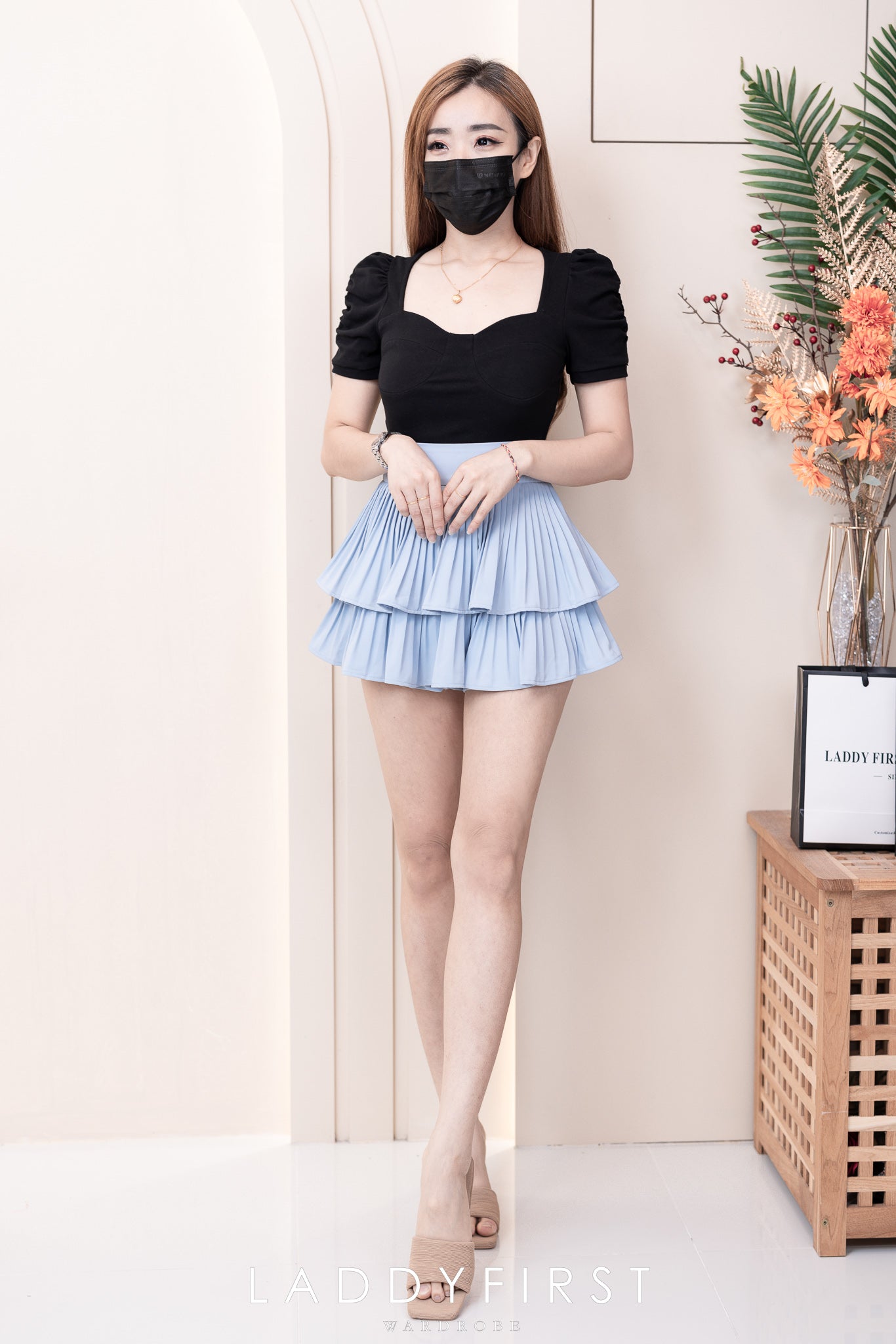 【S68135】【LFW独家小圆饼】【直播间搭配】双层蛋糕百褶荷叶边高腰显瘦西装裙子，内层防走光短裤 ❤️❤️ 【C-R3-C5】