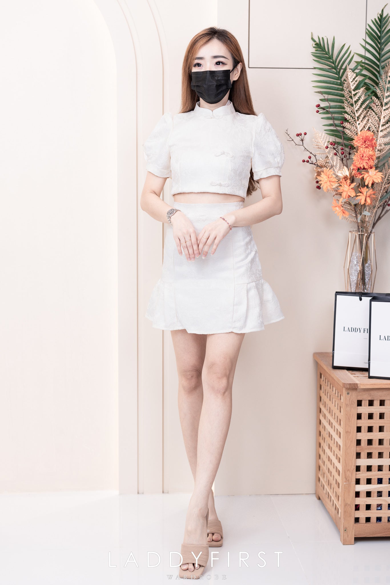 【SS97219】两件式提花旗袍套装 中国结旗袍上衣➕提花高腰裙子，内层里布短裤 🧧🧧