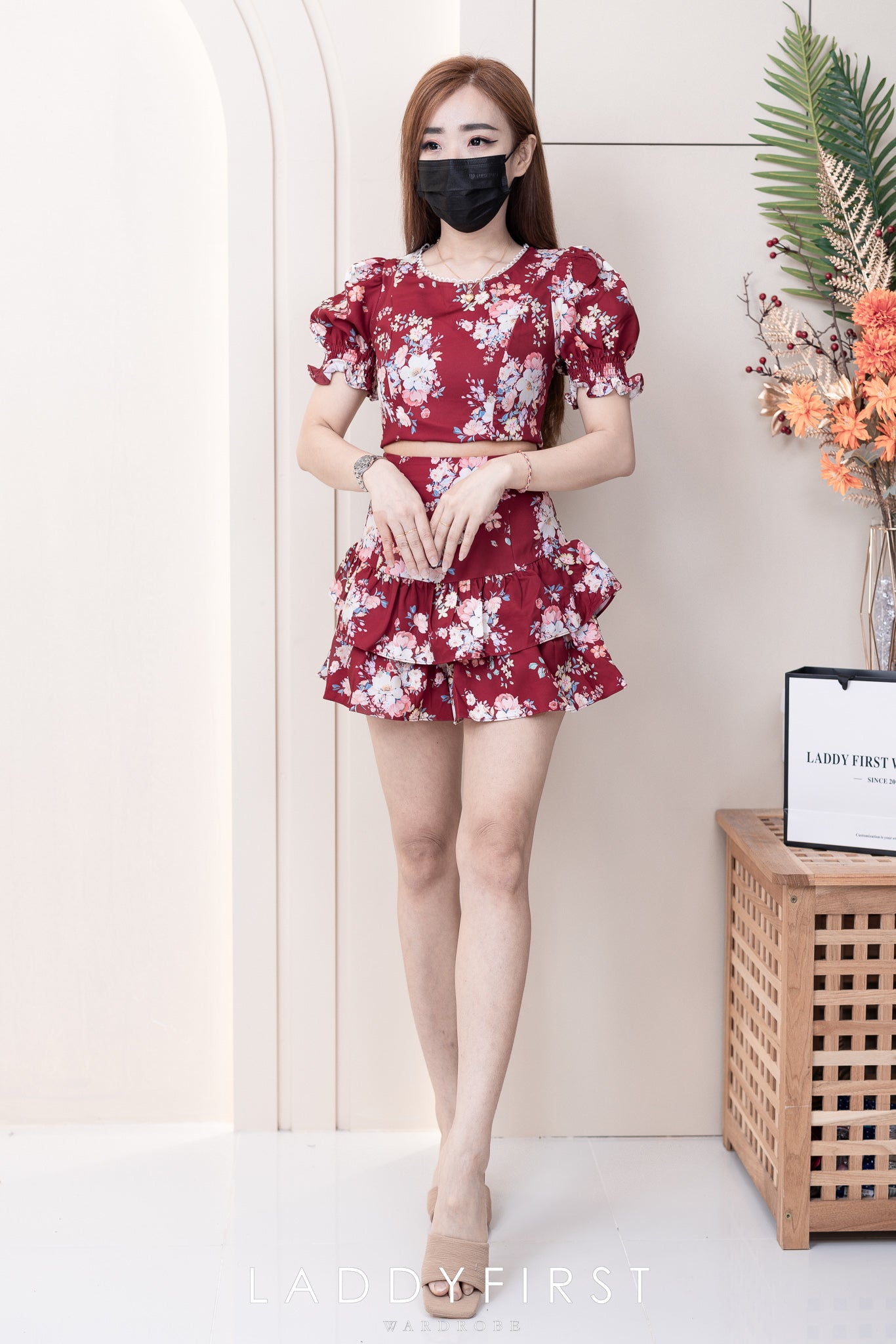 【SS120153】两件式印花西装套装 短袖印花上衣➕高腰裤裙❤️❤️