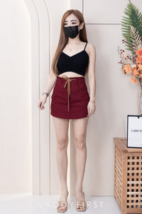 【T3358】V领小皱褶设计细带无袖纯棉弹力内搭上衣 ❤❤【A-R2-C2】