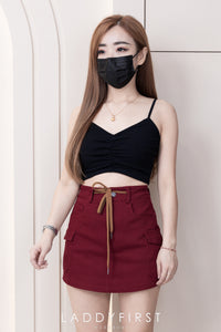 【T3358】V领小皱褶设计细带无袖纯棉弹力内搭上衣 ❤❤【A-R2-C2】