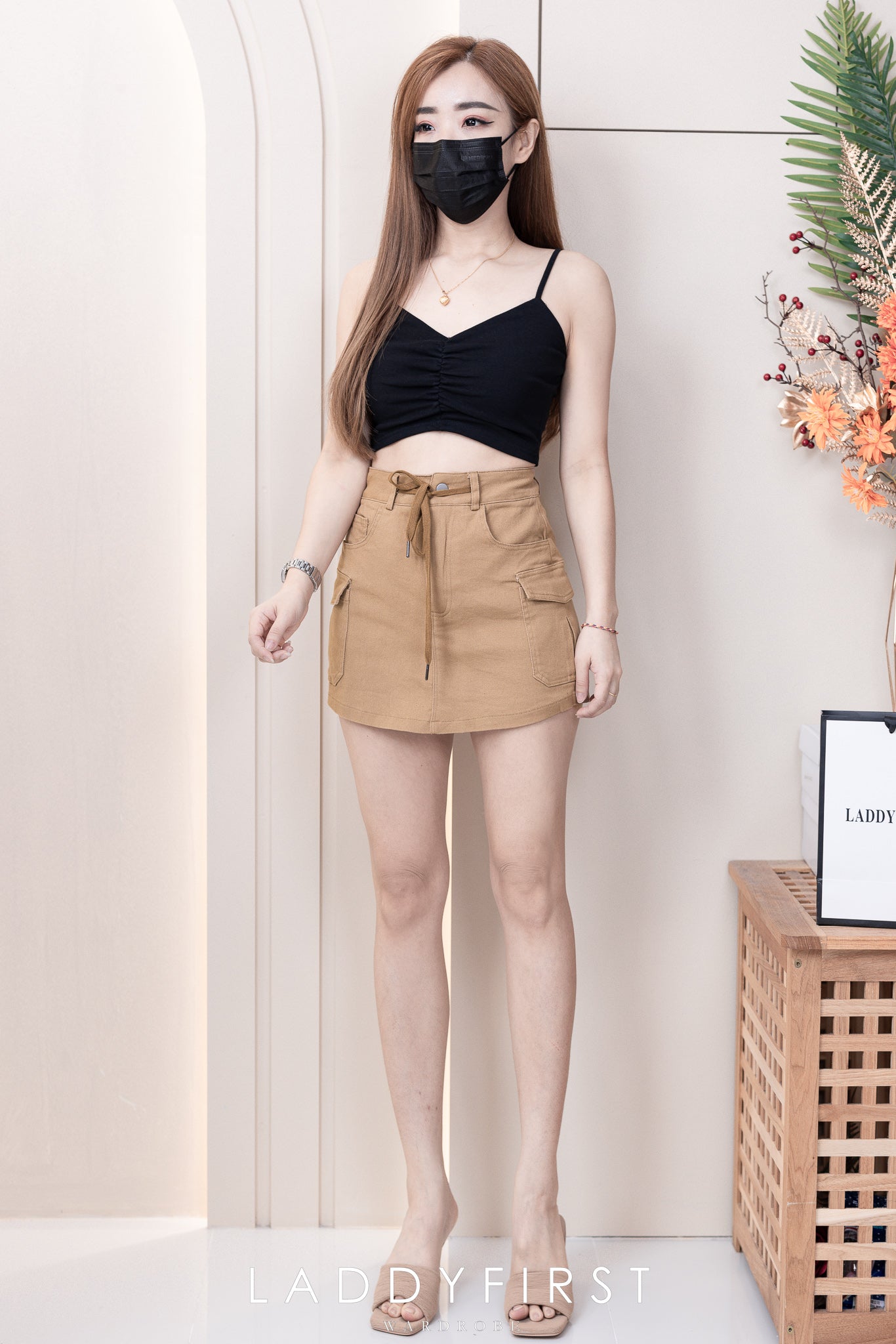 【T3358】V领小皱褶设计细带无袖纯棉弹力内搭上衣 ❤❤【A-R2-C2】