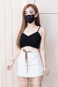 【T3358】V领小皱褶设计细带无袖纯棉弹力内搭上衣 ❤❤【A-R2-C2】