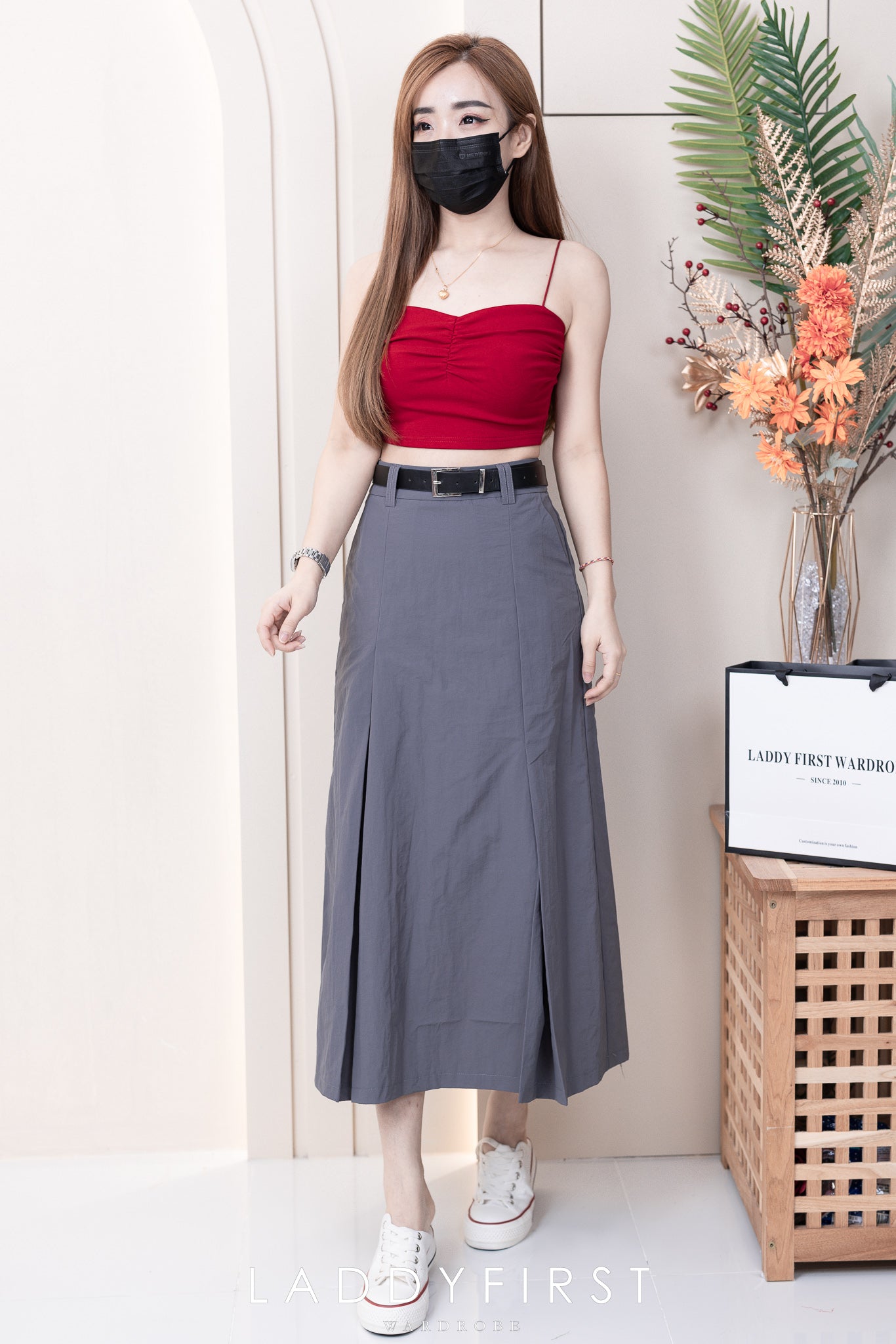 【T3398】V领小皱褶设计细带无袖纯棉弹力内搭上衣 ❤❤ 【B-R2-C4】