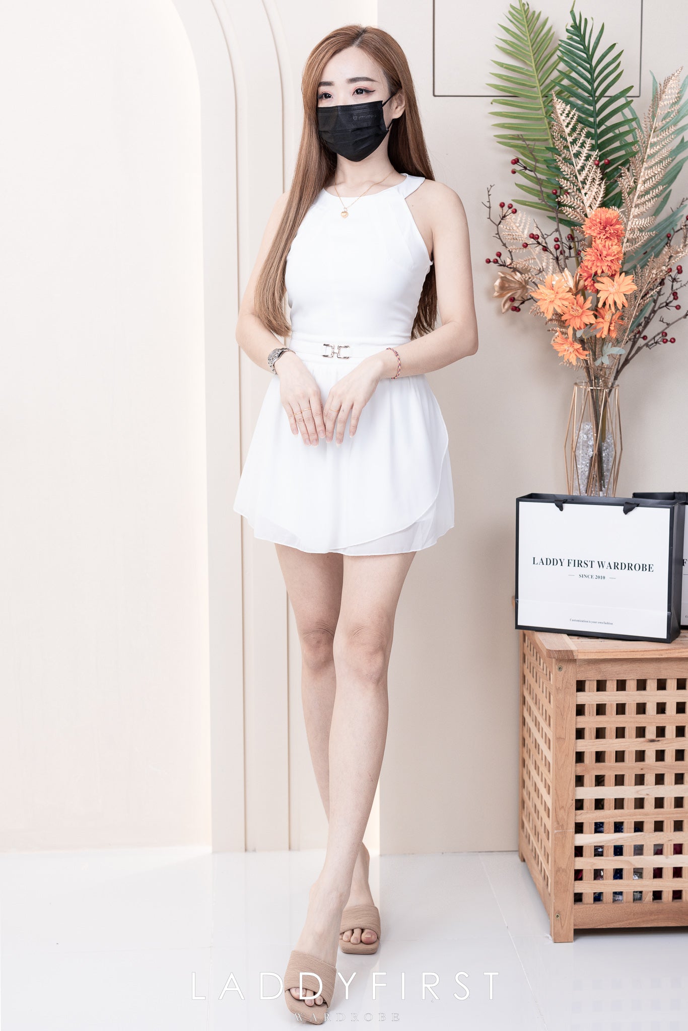 【D55169】挂脖无袖西装拼接网纱蓬蓬裤裙，内层西装短裤 ❤️❤️