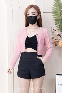 【T3358】V领小皱褶设计细带无袖纯棉弹力内搭上衣 ❤❤【A-R2-C2】