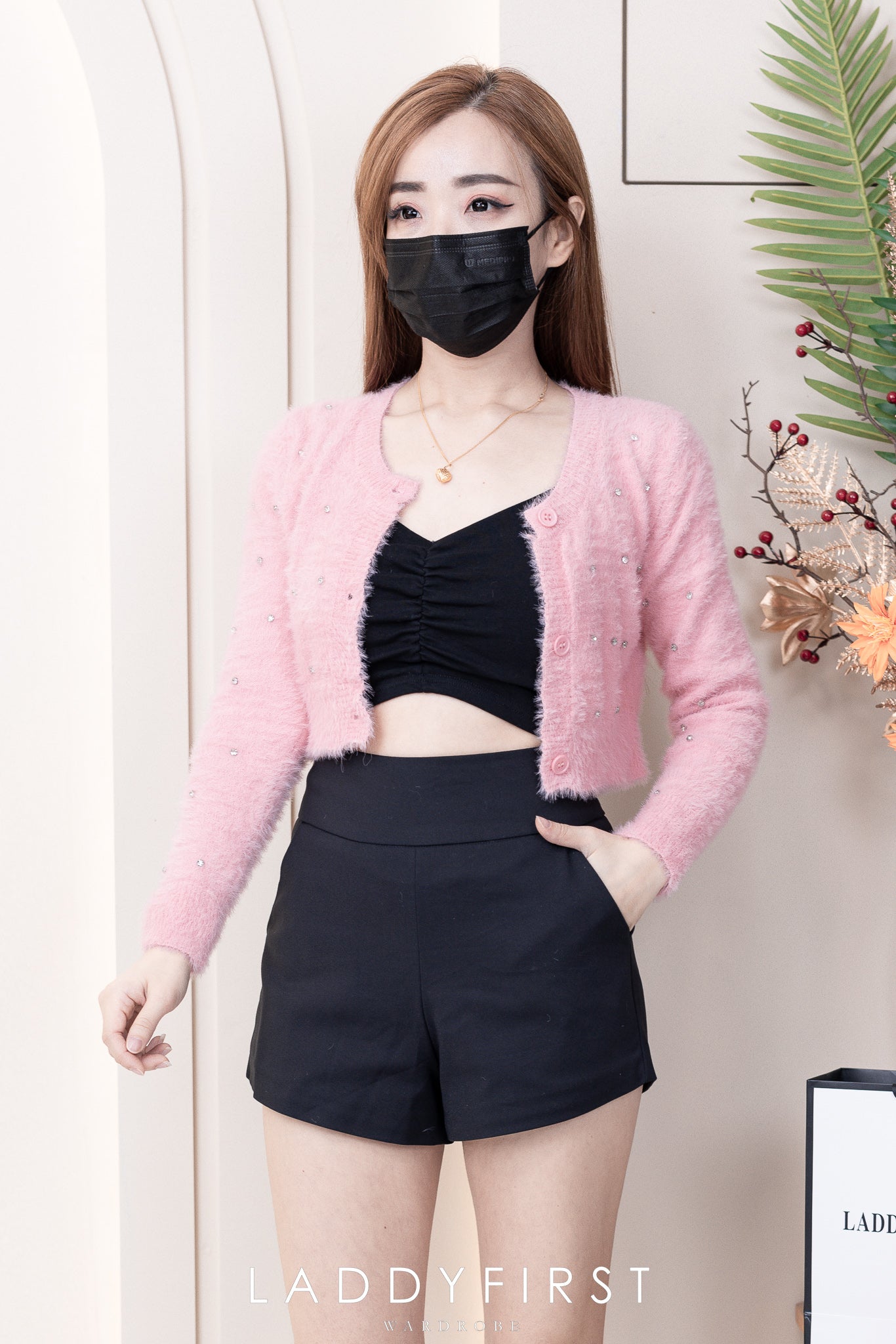 【T3358】V领小皱褶设计细带无袖纯棉弹力内搭上衣 ❤❤【A-R2-C2】