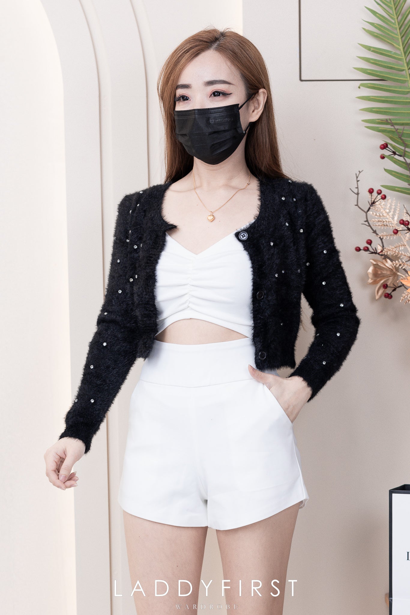 【T3358】V领小皱褶设计细带无袖纯棉弹力内搭上衣 ❤❤【A-R2-C2】