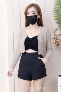 【T3358】V领小皱褶设计细带无袖纯棉弹力内搭上衣 ❤❤【A-R2-C2】