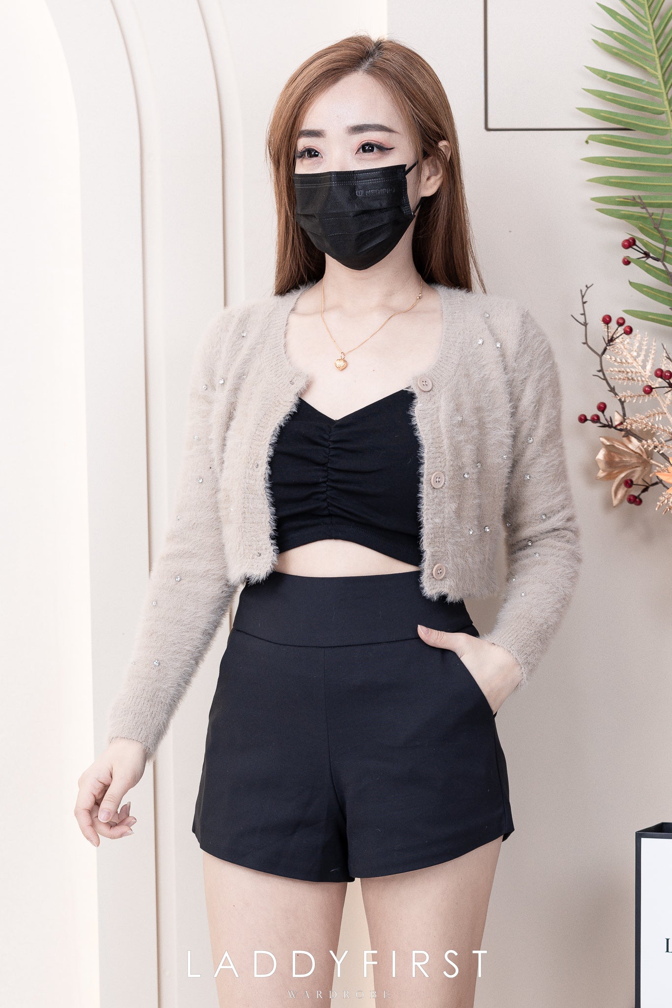 【T3358】V领小皱褶设计细带无袖纯棉弹力内搭上衣 ❤❤【A-R2-C2】