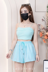 【T3398】V领小皱褶设计细带无袖纯棉弹力内搭上衣 ❤❤ 【B-R2-C4】