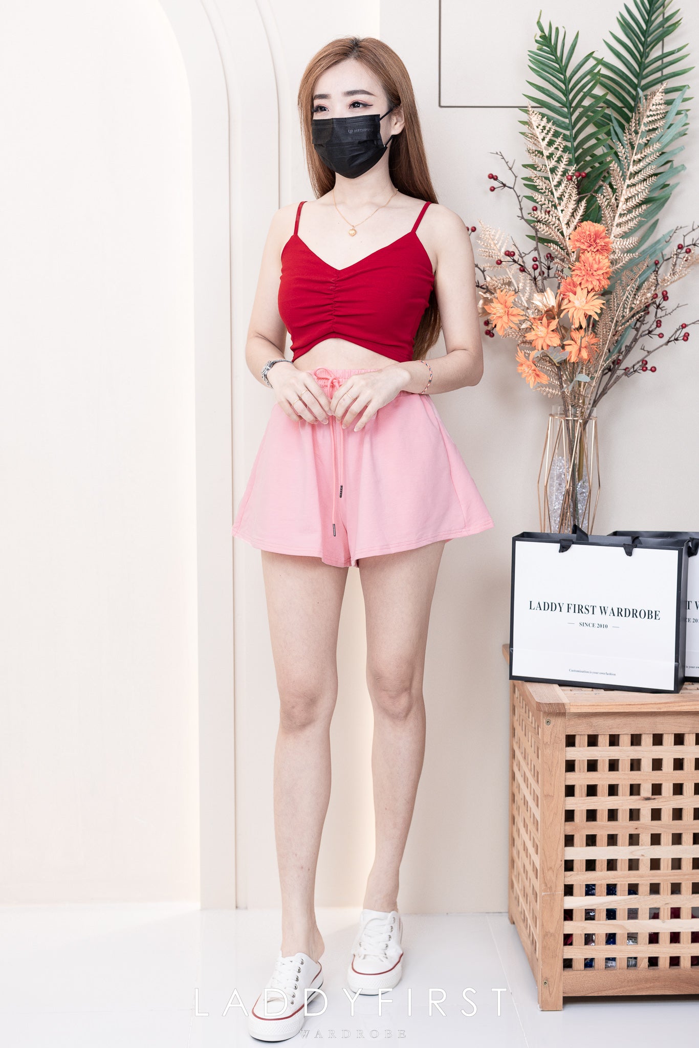 【T3358】V领小皱褶设计细带无袖纯棉弹力内搭上衣 ❤❤【A-R2-C2】