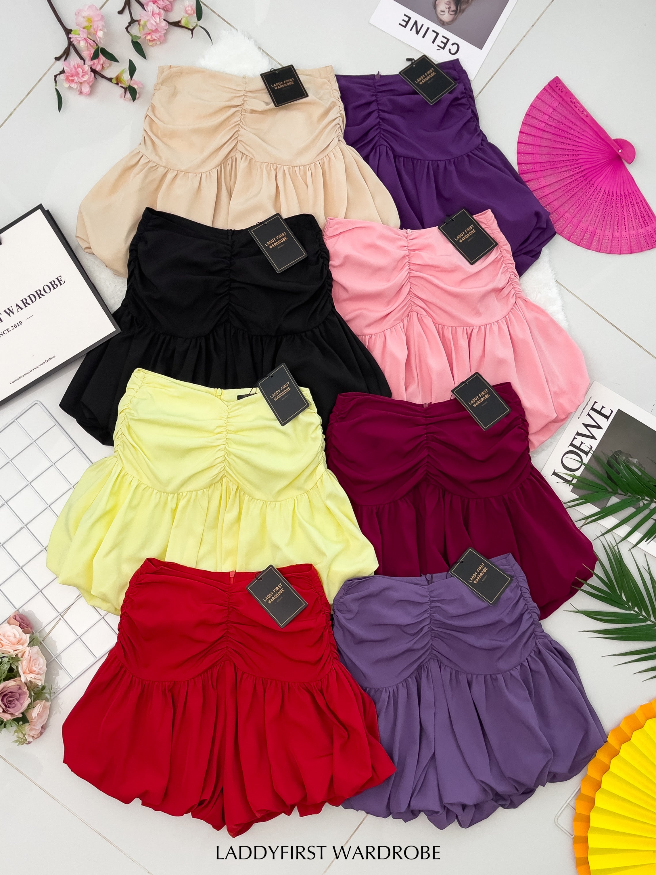 【S3362】【网站福利款✨】独家爆款收腰显瘦皱褶雪纺灯笼高腰短裤 ❤️❤️【A-R3-C2】