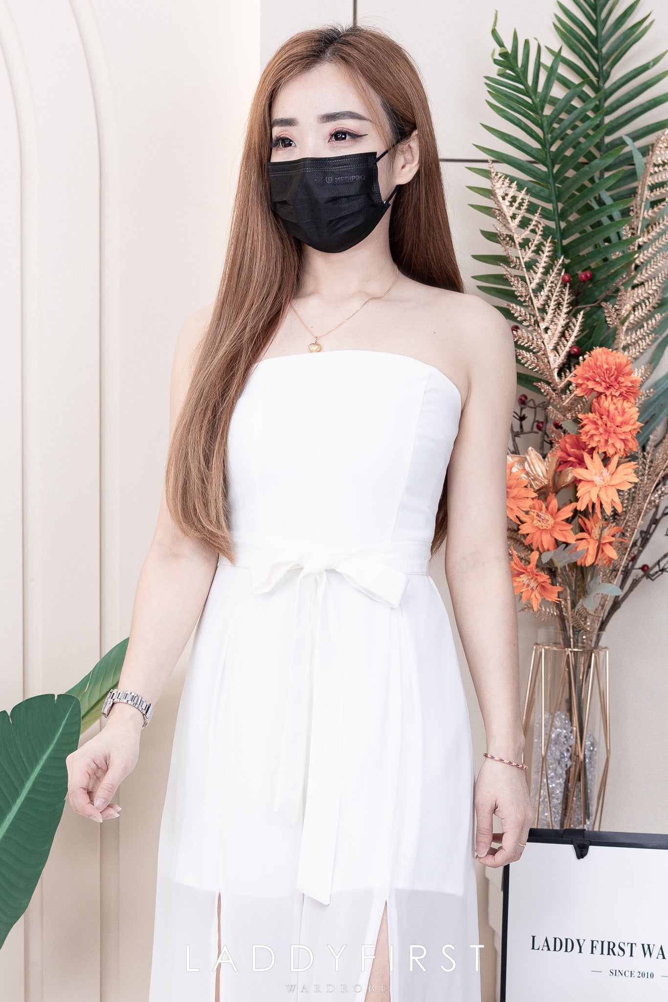 【D22669】性感抹胸收腰绑带假两件雪纺开叉阔脚连身长裤 ❤️❤️