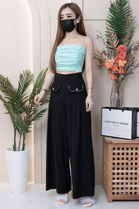 【T3396】方领皱褶显瘦设计细带无袖纯棉弹力内搭上衣 ❤❤【A-R2-C1】