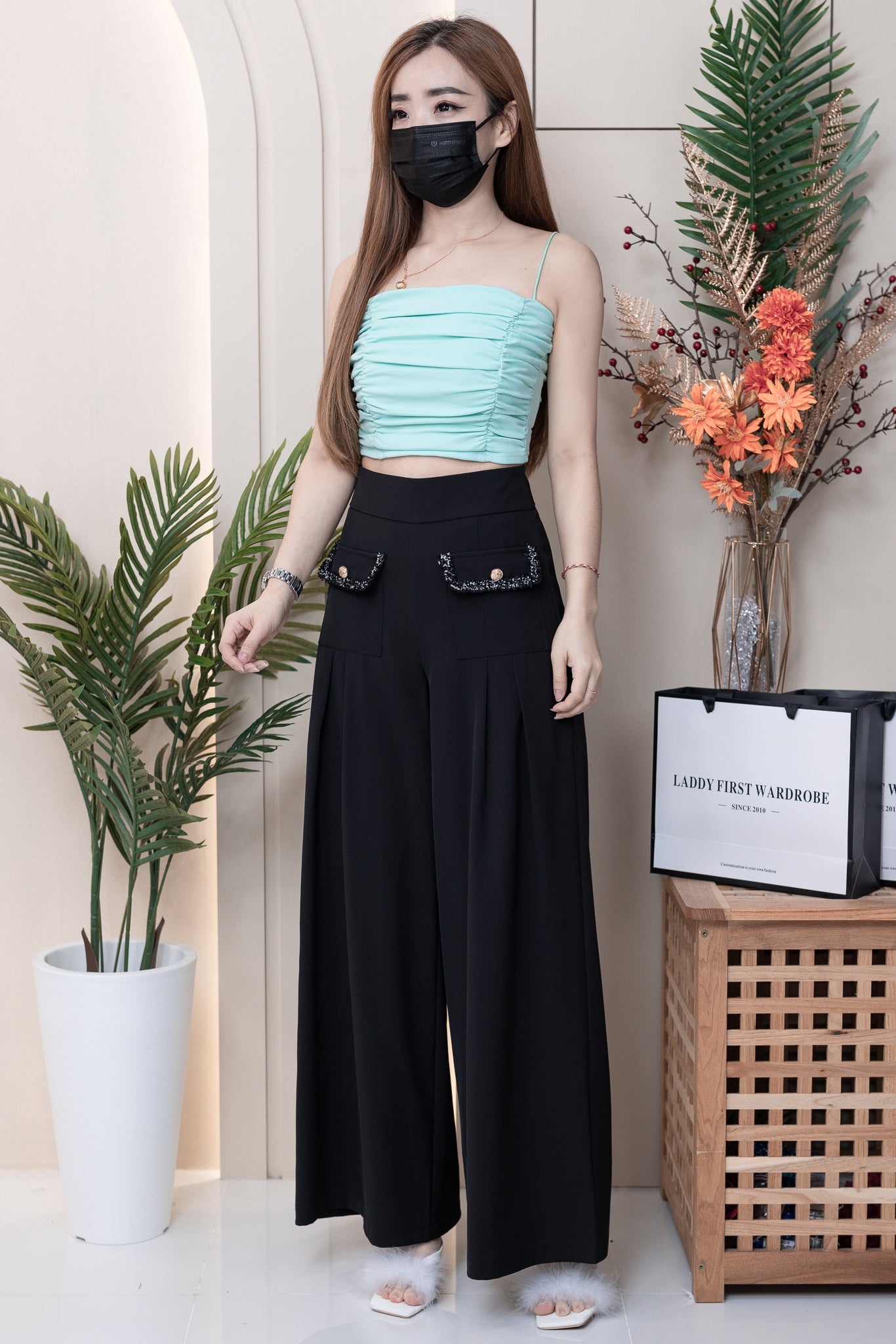 【T3396】方领皱褶显瘦设计细带无袖纯棉弹力内搭上衣 ❤❤【A-R2-C1】