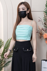 【T3396】方领皱褶显瘦设计细带无袖纯棉弹力内搭上衣 ❤❤【A-R2-C1】