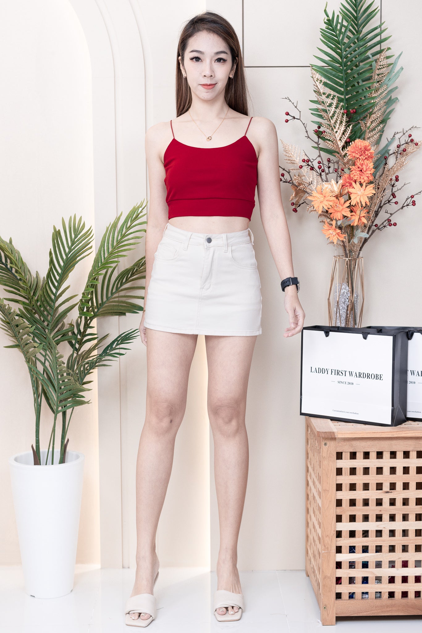 【T33761】独家爆款简约百搭系款肩带无袖前双后单纯棉内搭上衣 ❤❤ 【A-R2-C1】