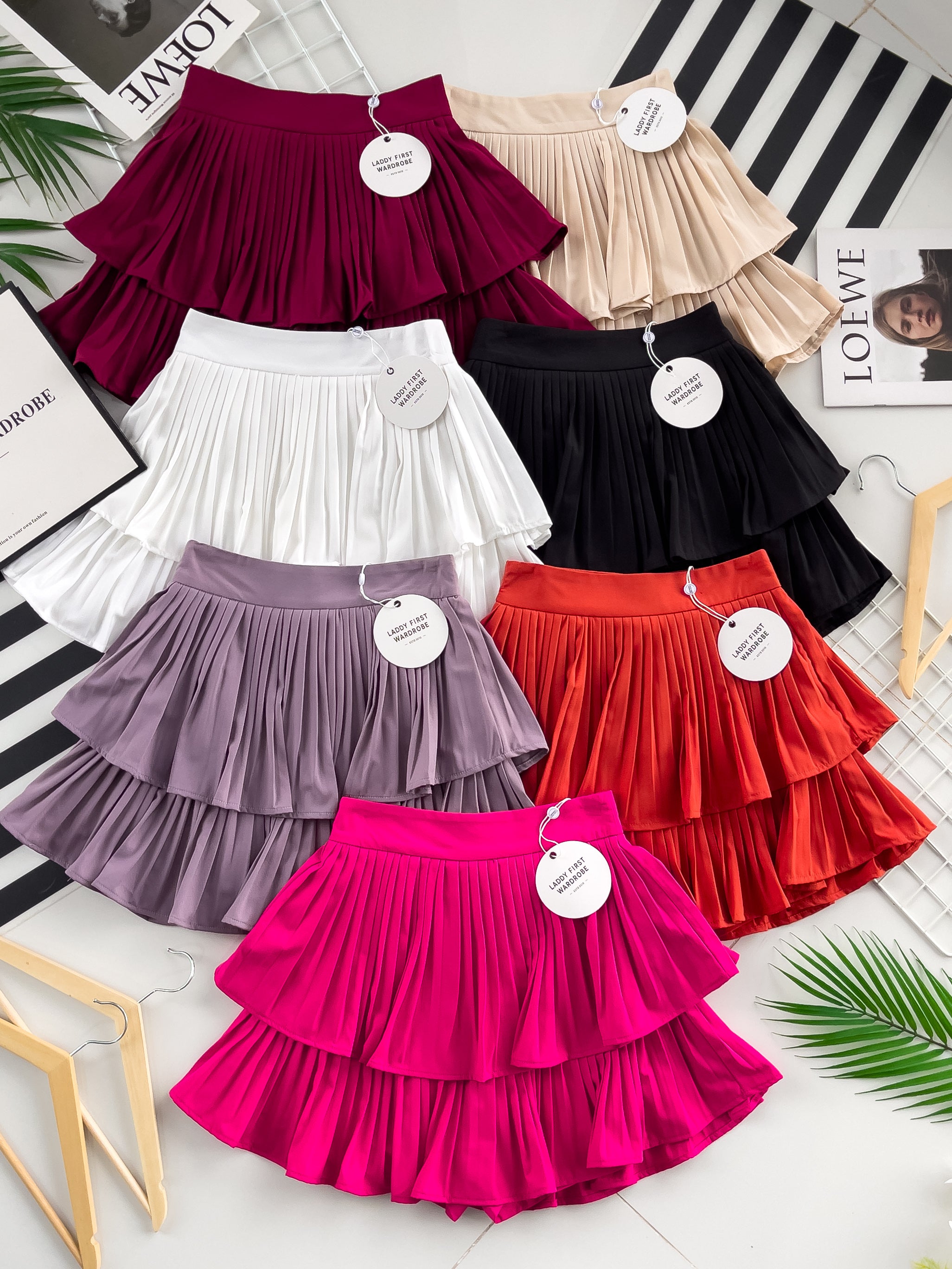 【S68114】【独家小圆饼】双层蛋糕百褶荷叶边高腰显瘦西装裙子，内层里布短裤【B-R1-C2】