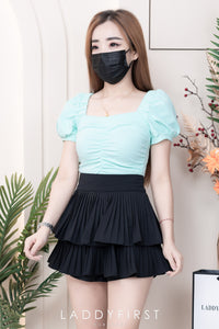 【T3408】独家爆款方领宫廷袖皱褶修身设计纯棉弹力百搭上衣 ❤❤ 【A-R1-C5】