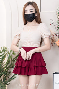 【T3408】独家爆款方领宫廷袖皱褶修身设计纯棉弹力百搭上衣 ❤❤ 【A-R1-C5】