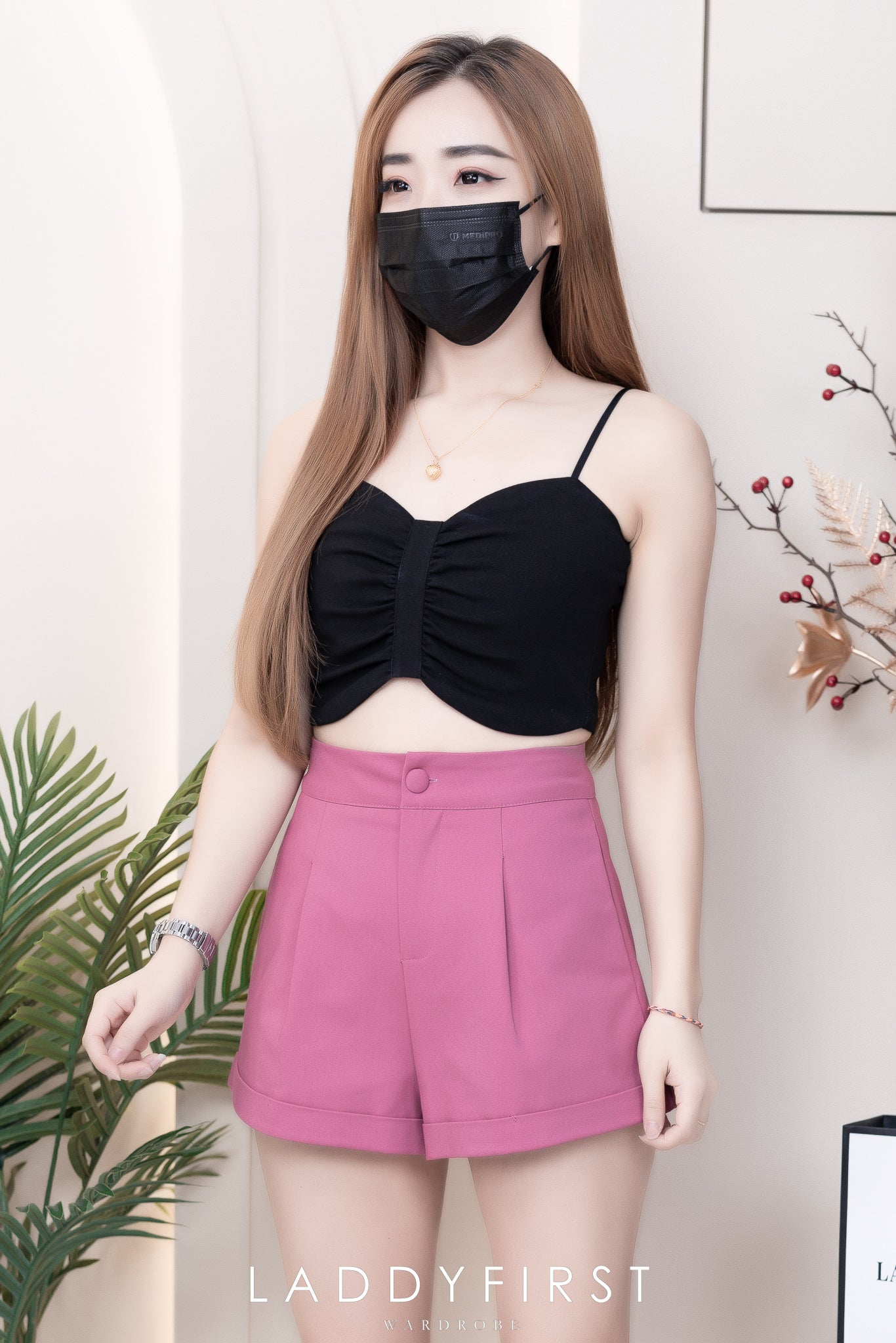 【T3397】无袖肩带皱褶设计纯棉弹力百搭内搭上衣 ❤❤ 【B-R3-C4】