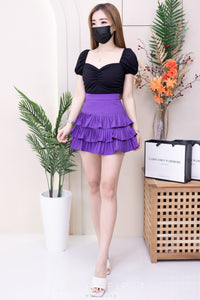 【S3416】【独家小圆饼】三层荷叶边百褶高腰西装蛋糕裙子，内层防走光里布短裤 ❤️❤️ 【A-R2-C4】