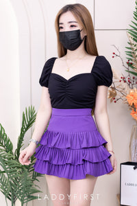 【S3416】【独家小圆饼】三层荷叶边百褶高腰西装蛋糕裙子，内层防走光里布短裤 ❤️❤️ 【A-R2-C4】