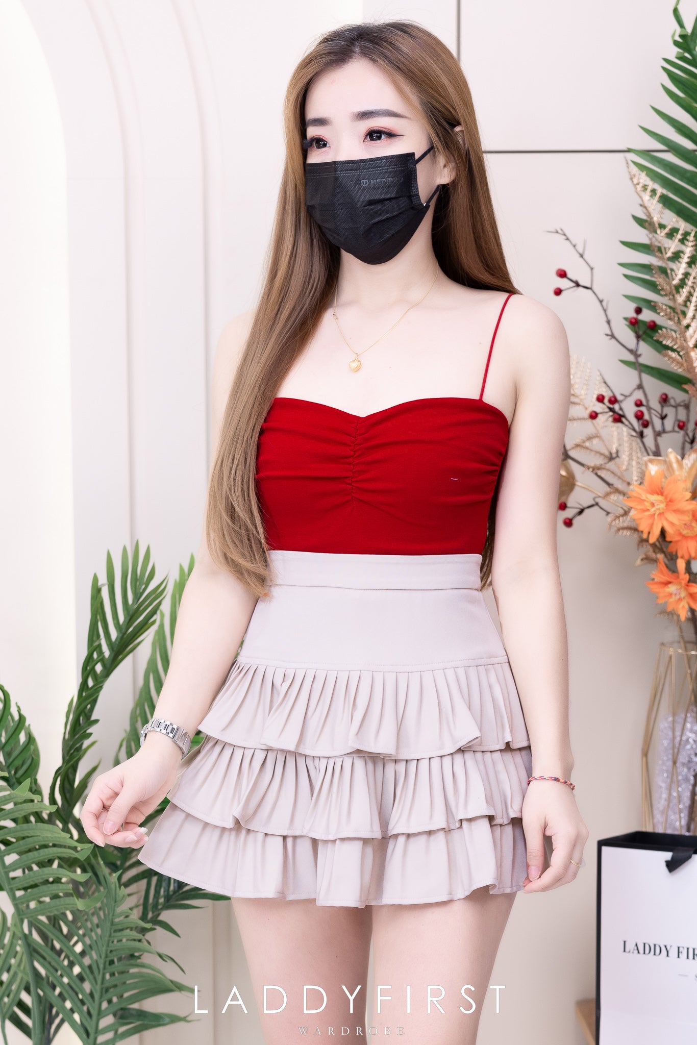 【S3416】【独家小圆饼】三层荷叶边百褶高腰西装蛋糕裙子，内层防走光里布短裤 ❤️❤️ 【A-R2-C4】