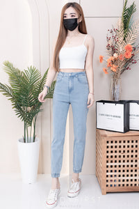 【L98655】独家爆款高品质COTTON JEANS牛仔弹力收口束脚高腰休闲百搭长裤，有口袋 ❤️❤️ #牛仔弹力面料【A-R3-C1】