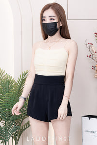 【T3402】方领压褶收身设计细带无袖纯棉弹力内搭上衣 ❤❤ 【B-R1-C2】