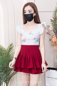 【T8229701】无袖荷叶边收腰设计印花时装上衣，内层有里布 ❤️❤️ 【C-R1-C2】