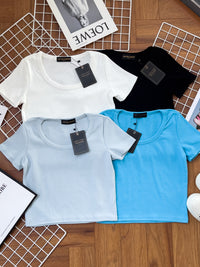 【T9001】独家爆款大U领螺纹弹力休闲百搭上衣【B-R1-C1】