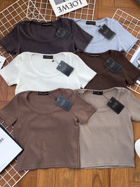 【T9001】独家爆款大U领螺纹弹力休闲百搭上衣【B-R1-C1】