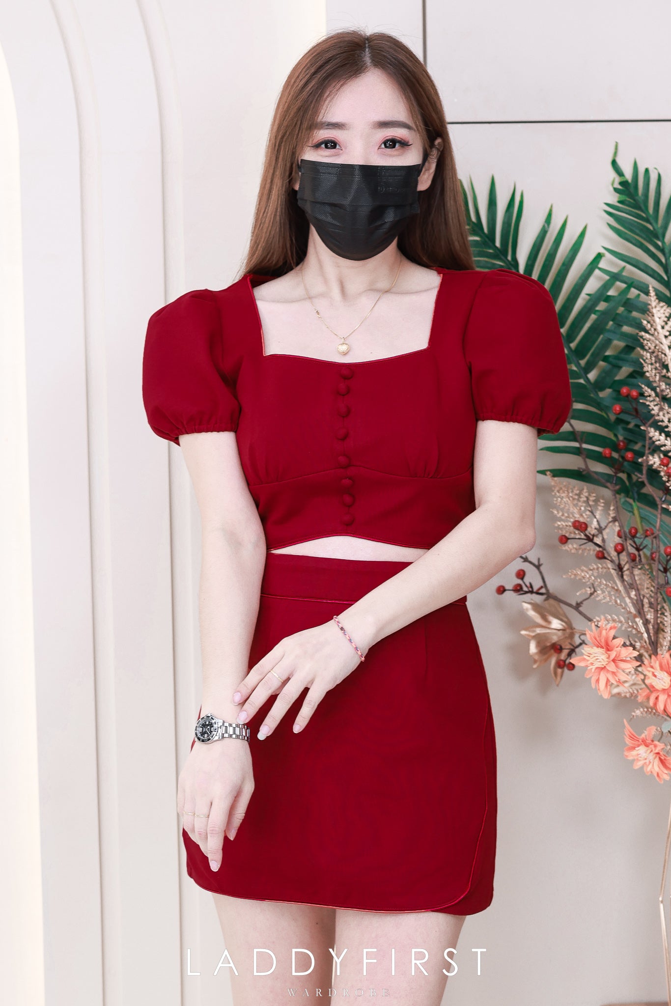 【SS3426】LFW独家爆款两件式罗马时装套装 方领罗马时装上衣，后中拉链➕罗马高腰百搭裙子，内层有里布短裤
