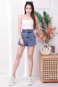 【S3439】【独家小圆饼】高品质COTTON JEANS牛仔弹力百褶设计牛仔高腰百搭短裤，有口袋 ❤️❤️ 【A-R1-C6】
