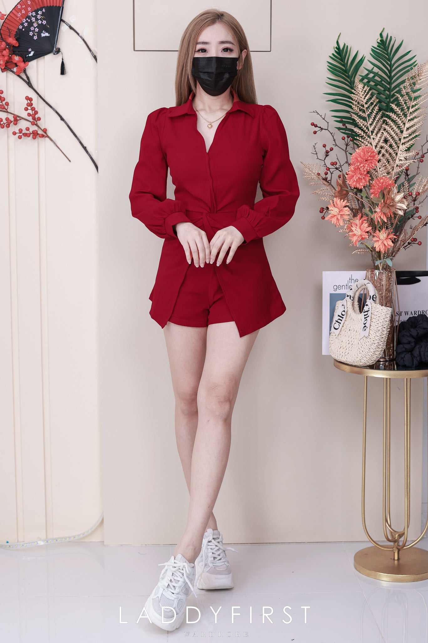 【SS8235001】【LFW独家小圆饼】高品质两件式韩式气质长袖西装套装 腰围扭褶设计翻领长袖上衣➕西装高腰百搭短裤❤️❤️ 【D-R1-C5】